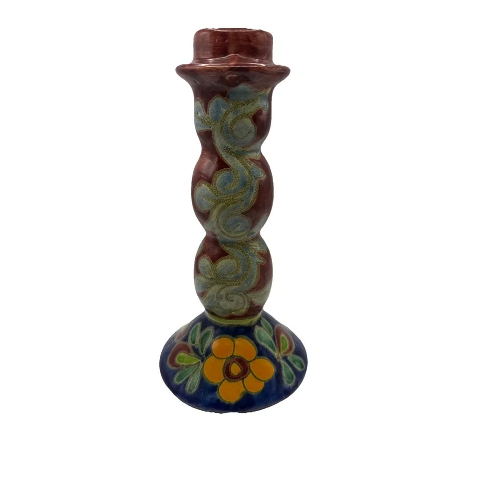 Vintage Mexican Talavera Pottery‎ Decorative Candlestick 9.25